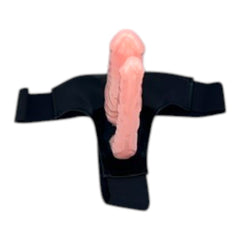 Arnés Double Experience de Glow&Vibe de gel color piel con doble dildo para uso en pareja.