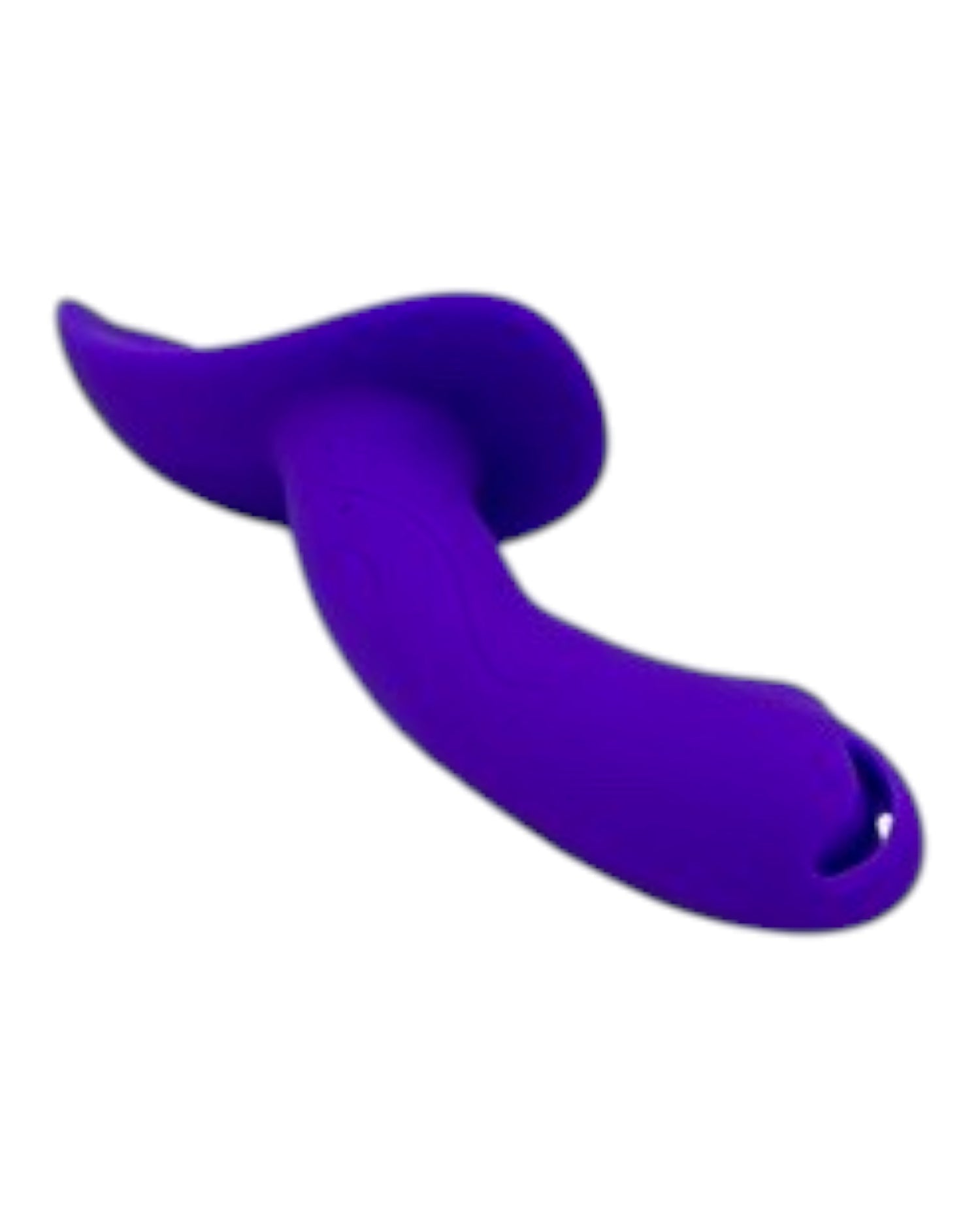 Arnés morado de silicona Pretty Beauty de Glow&Vibe con dildo texturizado y 9 funciones de vibración. Control remoto incluido.