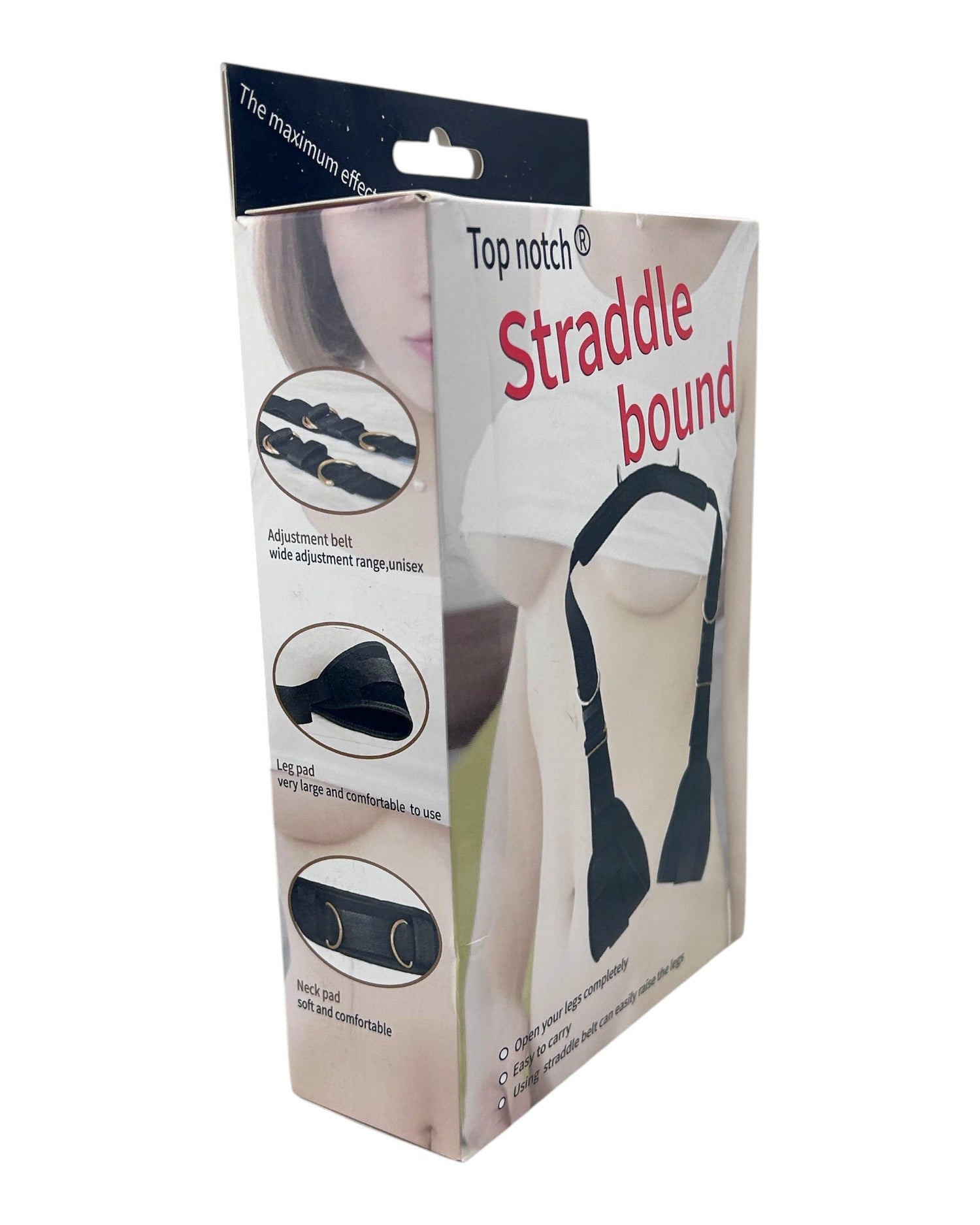 Cinto Straddle Bound de Glow&Vibe con soportes acolchados para cuello y piernas, ajustable para placer.