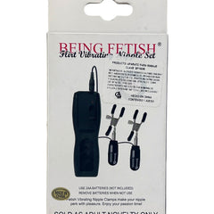 Glow&Vibe Fetish Flirt Set, pinzas para pezones negras con vibración gradual y control por cable, plástico.