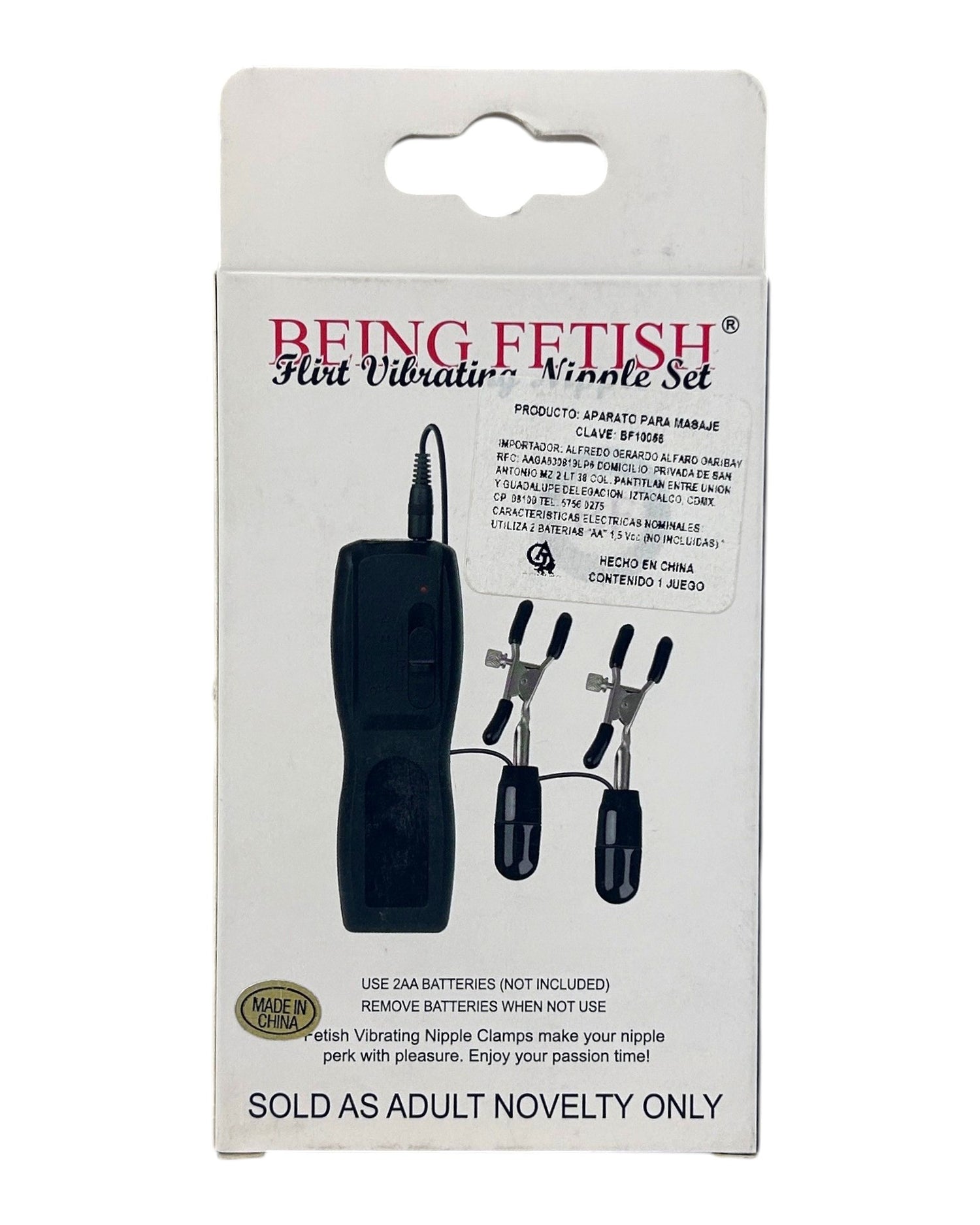 Glow&Vibe Fetish Flirt Set, pinzas para pezones negras con vibración gradual y control por cable, plástico.