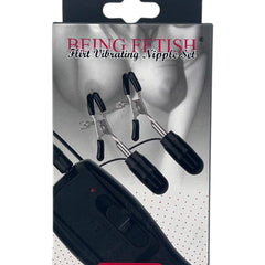 Glow&Vibe Fetish Flirt Set, pinzas para pezones negras con vibración gradual y control por cable, plástico.