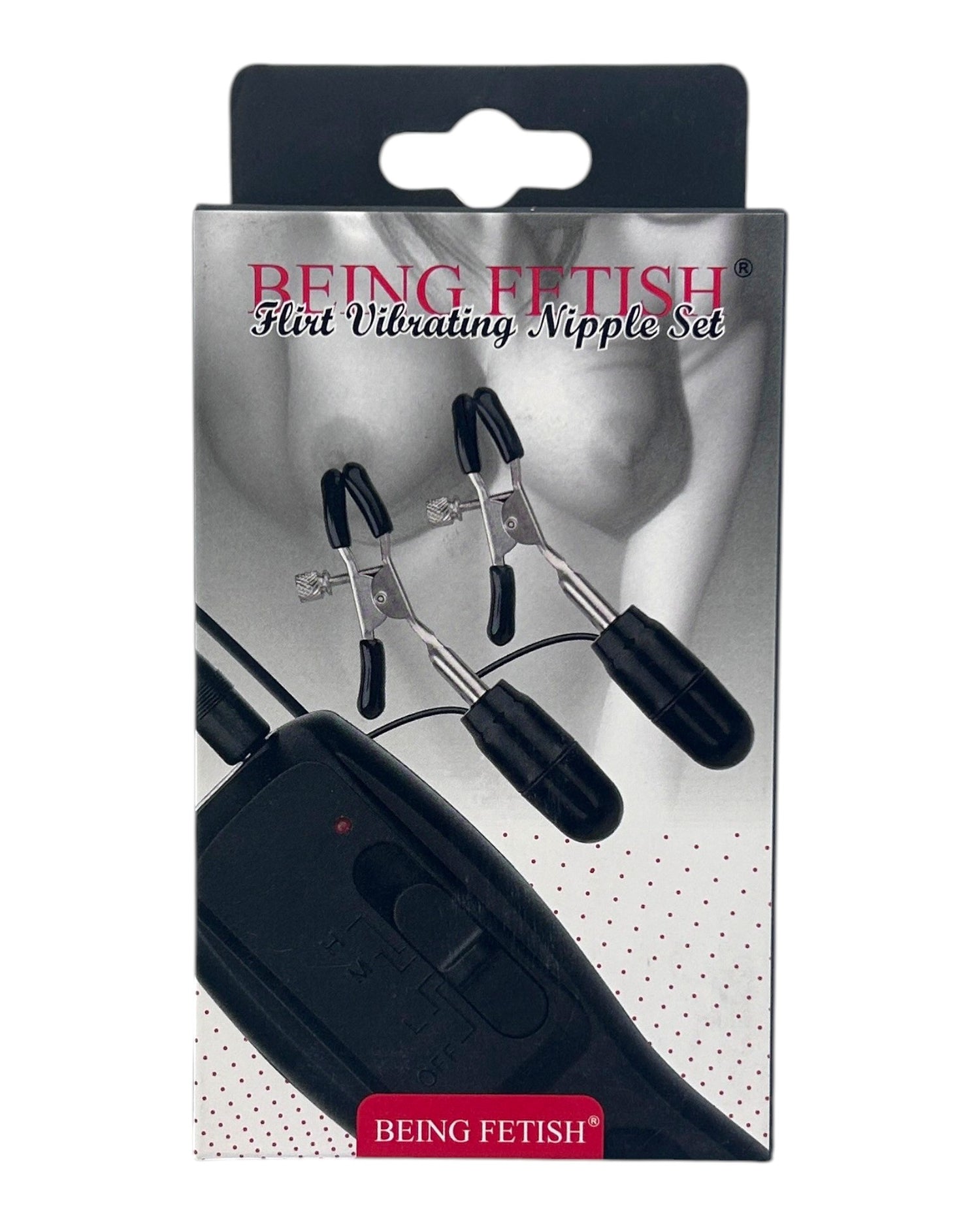 Glow&Vibe Fetish Flirt Set, pinzas para pezones negras con vibración gradual y control por cable, plástico.