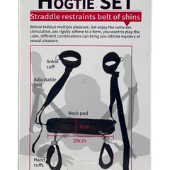 Arnés Hogtie Desire negro de 5 puntos con soporte de cuello y esposas para manos y pies, de velcro, de Glow&Vibe.