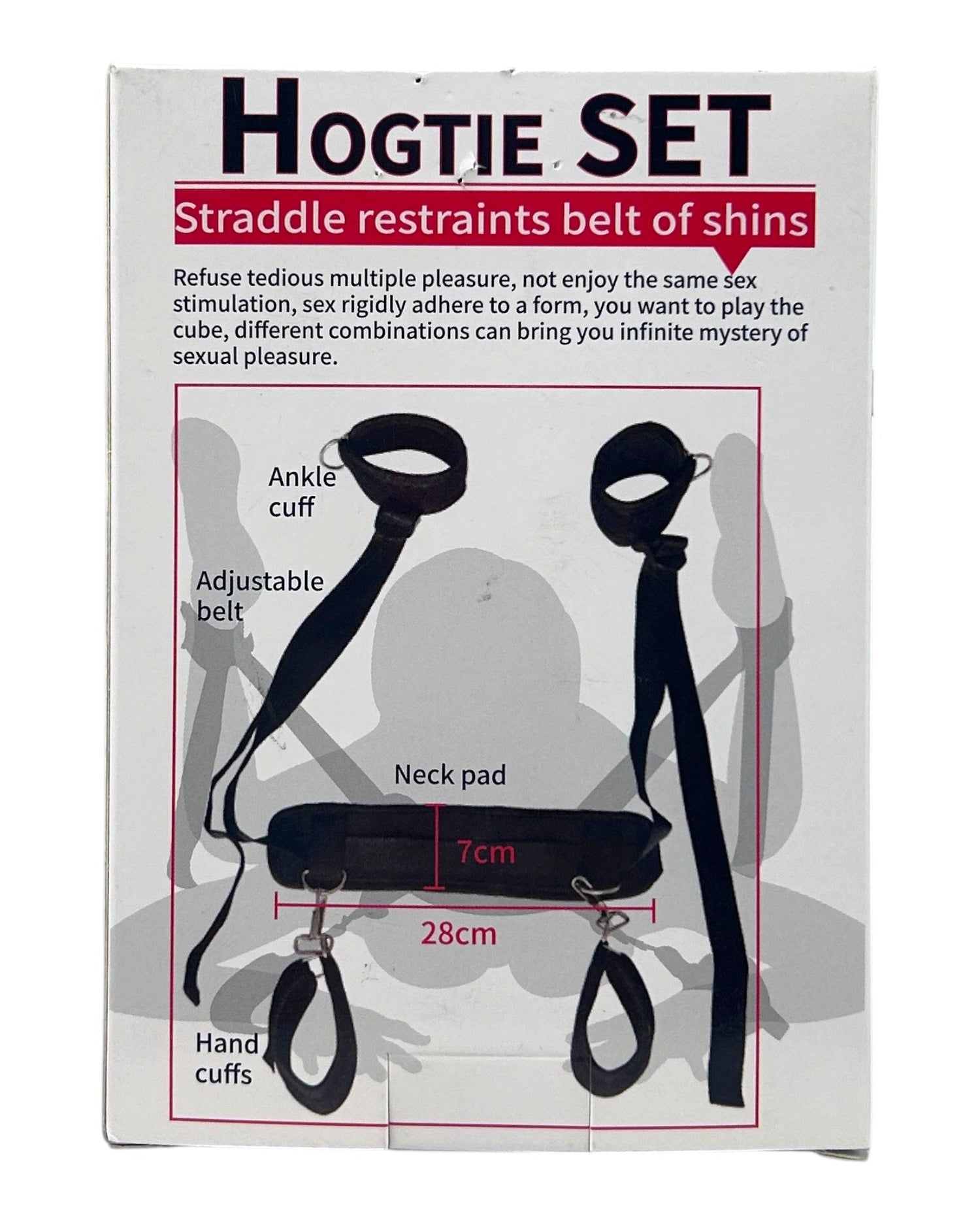 Arnés Hogtie Desire negro de 5 puntos con soporte de cuello y esposas para manos y pies, de velcro, de Glow&Vibe.