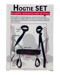 Arnés Hogtie Desire negro de 5 puntos con soporte de cuello y esposas para manos y pies, de velcro, de Glow&Vibe.