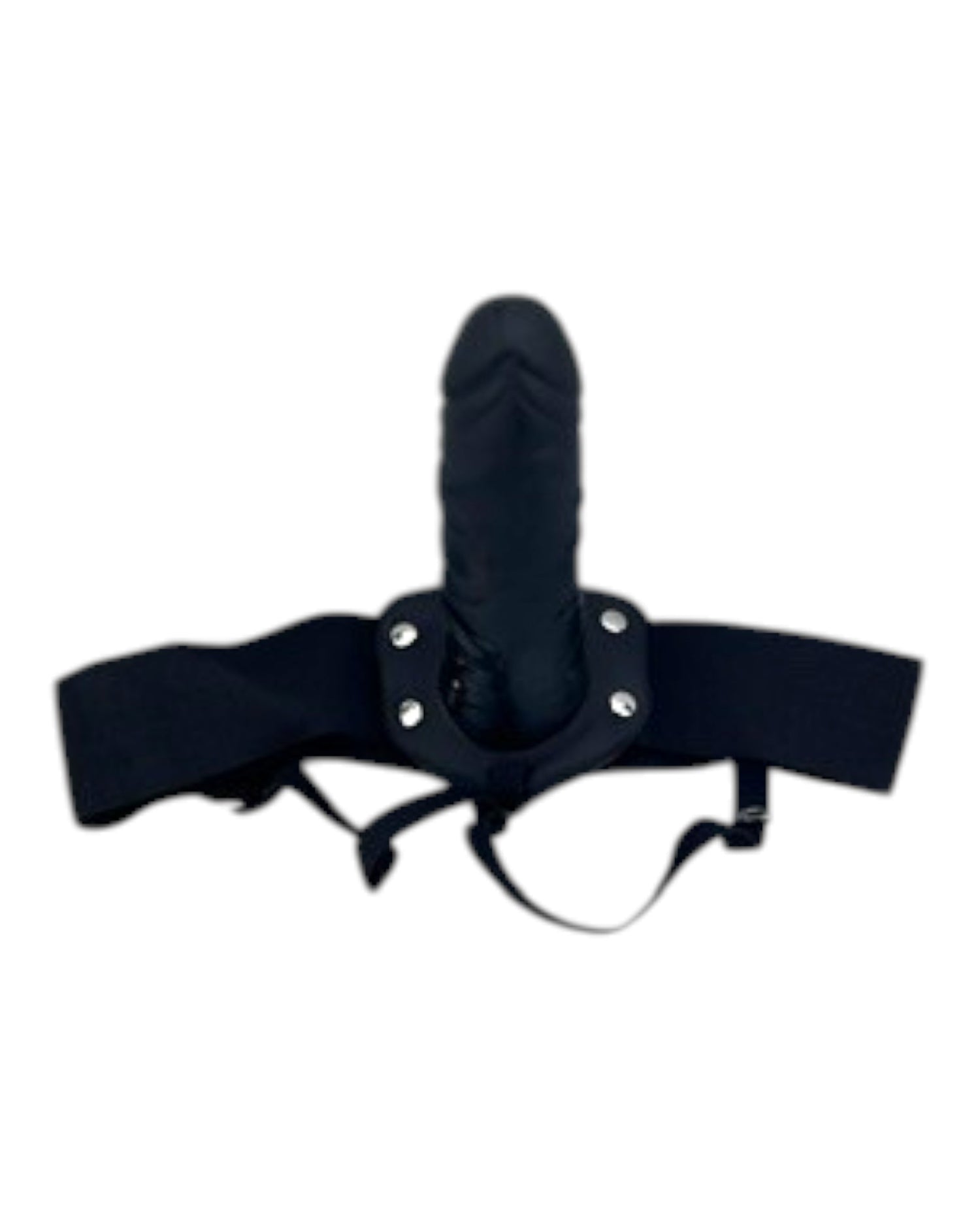 Arnés negro de Glow&Vibe con funda realista y vibración con control remoto, ajustable, para experiencias placenteras.