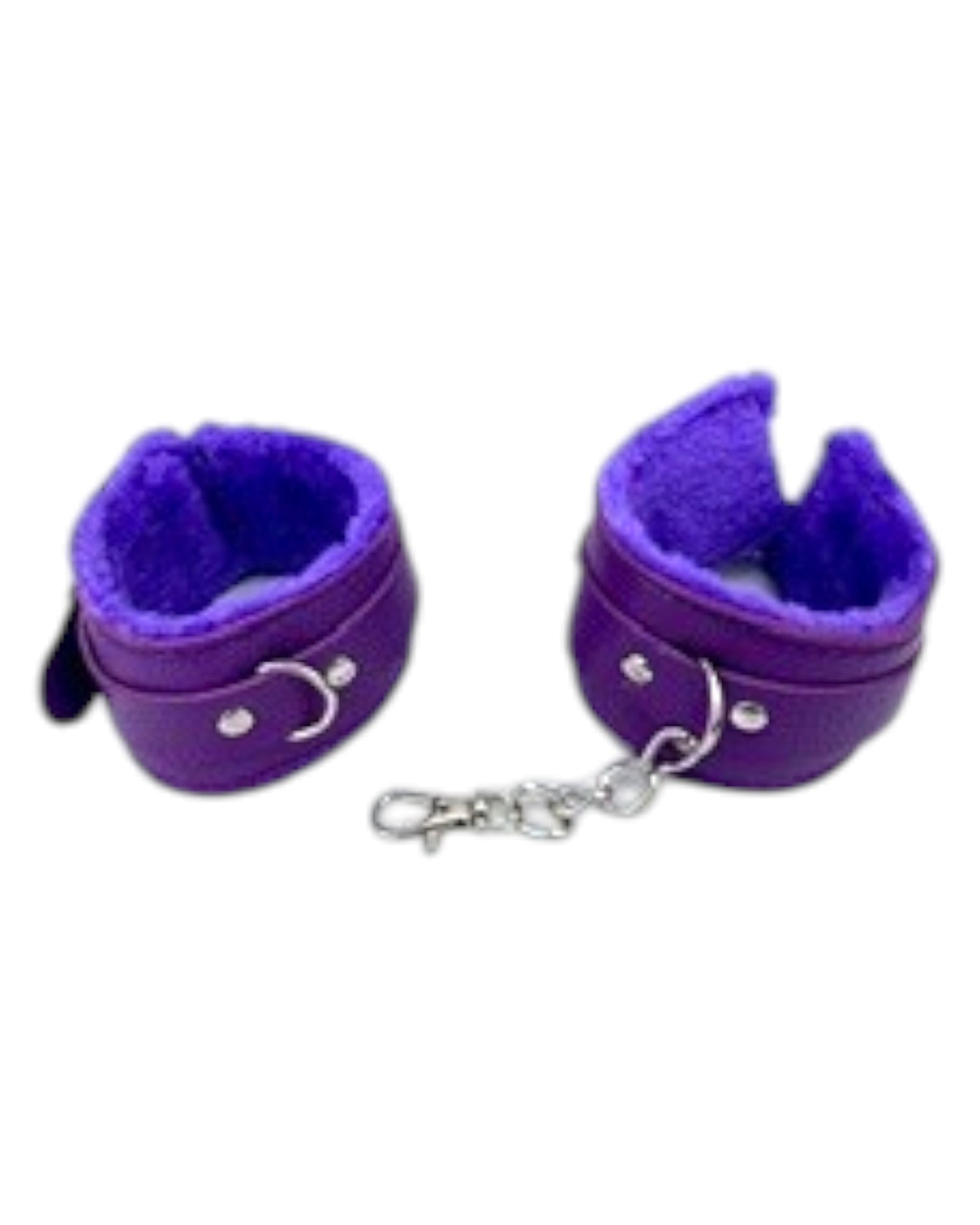 Glow&Vibe Kit de bondage morado con forro de felpa, incluye 4 esposas, collar, antifaz, cuerda, látigo y mordaza.