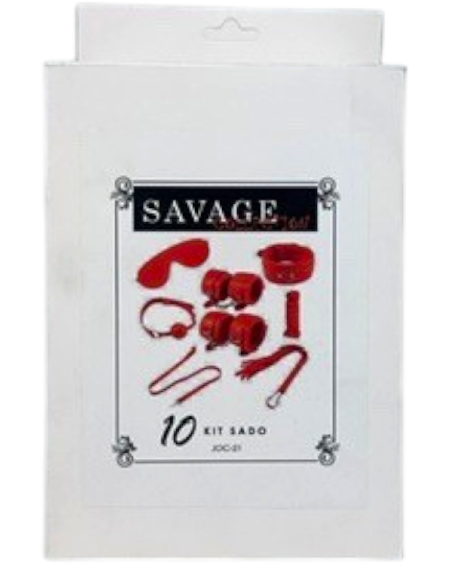 Kit de bondage rojo de 10 piezas de Glow&Vibe, incluye esposas, collar, antifaz, cuerda, látigo y mordaza.