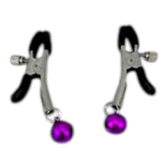 Glow&Vibe pezoneras ajustables con cascabeles morados, metal y silicona, para juego SADO.