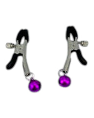 Glow&Vibe pezoneras ajustables con cascabeles morados, metal y silicona, para juego SADO.