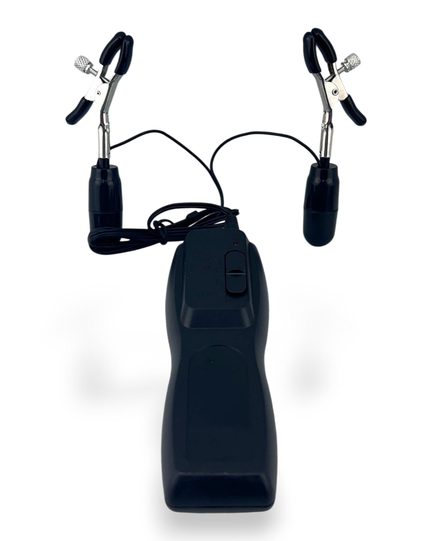 Glow&Vibe Set de pezoneras negras con vibración gradual y control, material plástico, para estimulación erótica.
