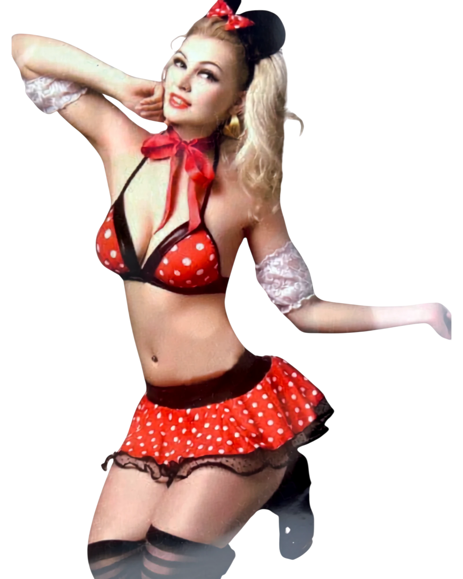 Glow&Vibe Sweet Mouse conjunto rojo con lunares, moño satinado y orejitas. Ideal para juego sexy.