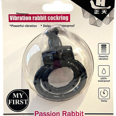Anillo vibrador Passion Rabbit de Glow&Vibe en color negro, empaquetado en blíster con diseño ergonómico y resistente.