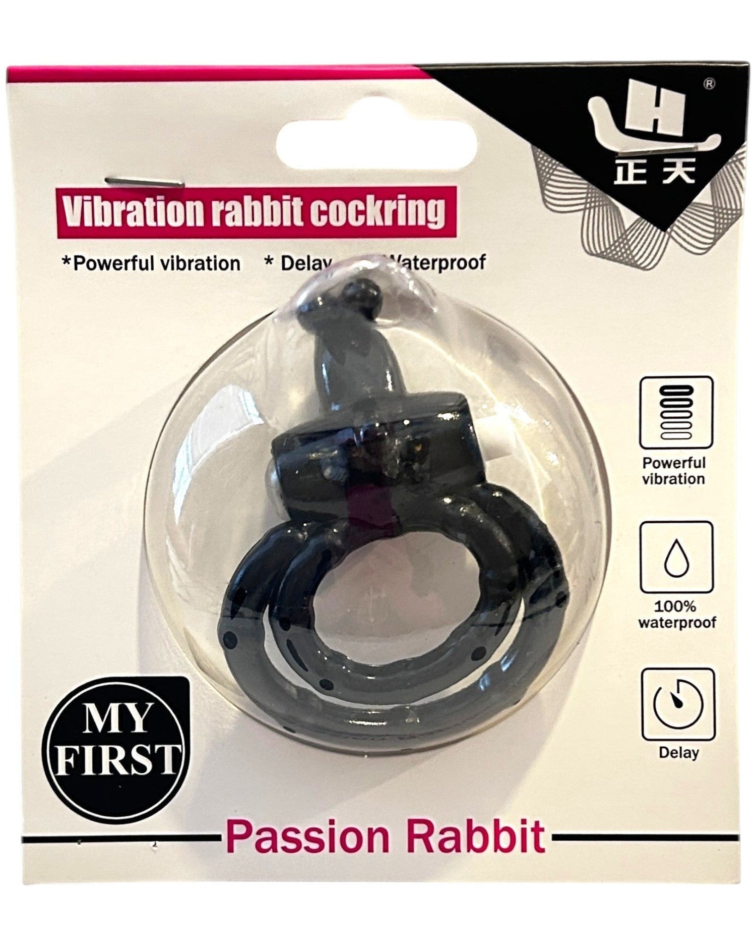 Anillo vibrador Passion Rabbit de Glow&Vibe en color negro, empaquetado en blíster con diseño ergonómico y resistente.