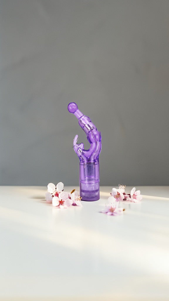 Vibrador Crystal Naughty doble estimulación, curva para punto G y estimulador de clítoris, diseño elegante y atrevido, Glow & Vibe.