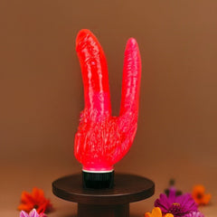 Vibrador Dual Lover doble estimulación, diseño elegante y envolvente, vibrador para placer simultáneo, marca Glow & Vibe.